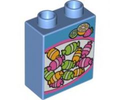 Duplo, Brick 1 x 2 x 2 with Candy and Fruit Pattern