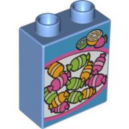 Duplo, Brick 1 x 2 x 2 with Candy and Fruit Pattern
