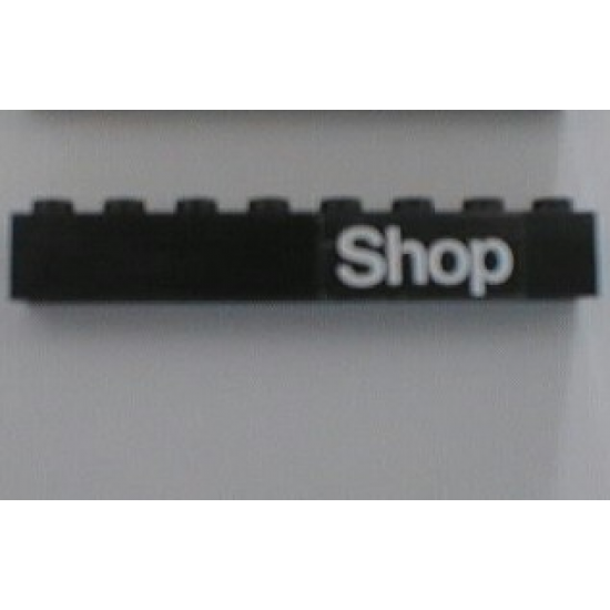 Brick 1 x 8 with White 'Shop' Pattern (Sticker) - Set 6378