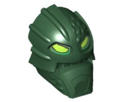 Minifigure, Head, Modified Bionicle Inika Toa Kongu with Lime Eyes Pattern