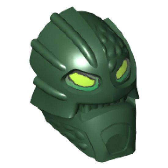 Minifigure, Head, Modified Bionicle Inika Toa Kongu with Lime Eyes Pattern