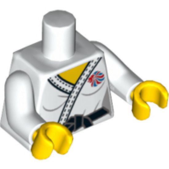 Torso Judo Kimono with Black Belt and Team GB Logo Pattern / White arms / Yellow hands