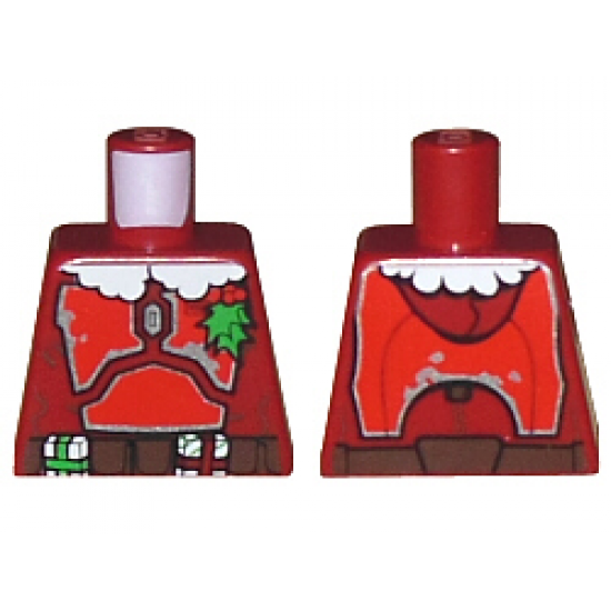 Torso SW Mandalorian Armor Plates Red with Holly and White Fur Collar Pattern (Santa Jango Fett)