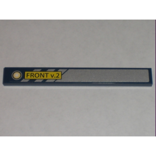 Tile 1 x 8 with 'FRONT v.2' and Silver / Dark Blue Stripes Pattern Left (Sticker) - Set 8971