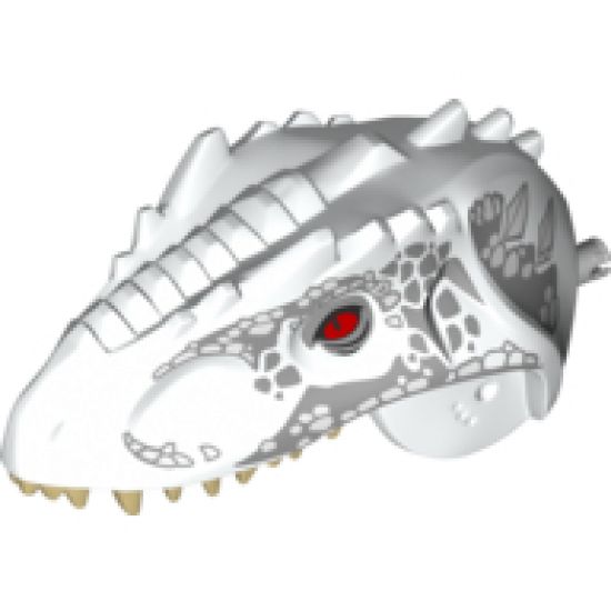 Animal, Body Part Dinosaur Head Indominus rex with Pin, Tan Teeth, Red Eyes and Light Bluish Gray Scales Pattern