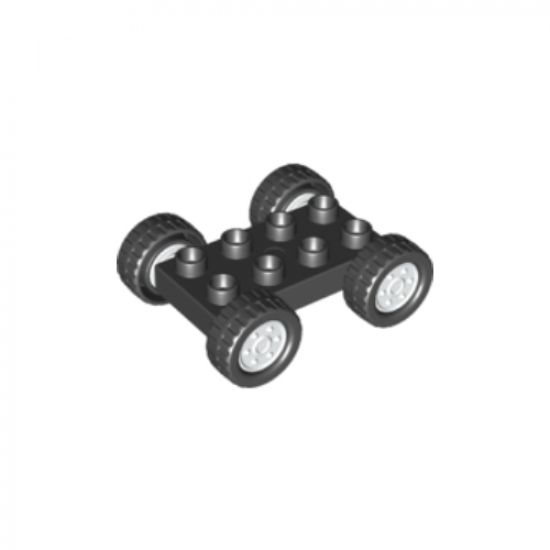 Duplo, Vehicle Car Base 2 x 4 with Fixed Axles, Black Tires and White Wheels