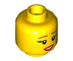 Minifigure, Head Dual Sided Female, Reddish Brown Eyebrows, Freckles, Red Lips, Medium Smile / Large Smile Pattern - Hollow Stud