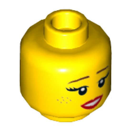 Minifigure, Head Dual Sided Female, Reddish Brown Eyebrows, Freckles, Red Lips, Medium Smile / Large Smile Pattern - Hollow Stud
