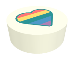 Tile, Round 1 x 1 with Heart with Pastel Rainbow Stripes Pattern