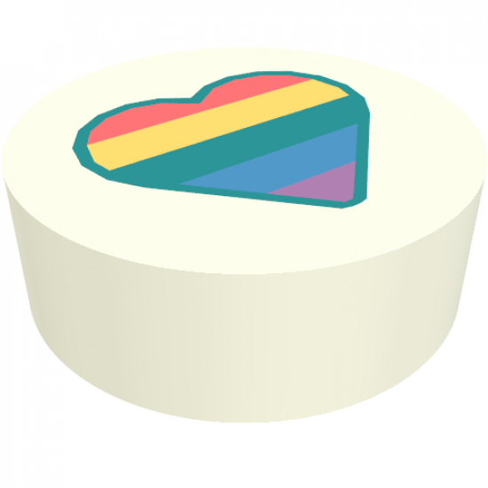 Tile, Round 1 x 1 with Heart with Pastel Rainbow Stripes Pattern