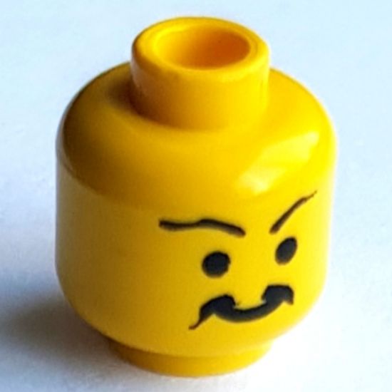 Minifigure, Head Moustache Curly and Split, Long Wavy Eyebrows Pattern - Blocked Open Stud