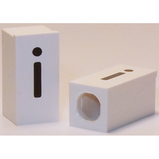 Tile, Modified 1 x 2 x 5/6 with Stud Hole in End and Black 'i' Lower Case Pattern
