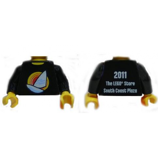 Torso Sailboat over Yellow Circles Front, 2011 The LEGO Store South Coast Plaza Back Pattern / Black Arms / Yellow Hands