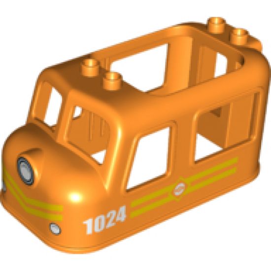 Duplo, Train Cargo Engine Cabin 4 x 8 x 3 1/2 with White '1024', Train Logo and Yellow Stripes Pattern