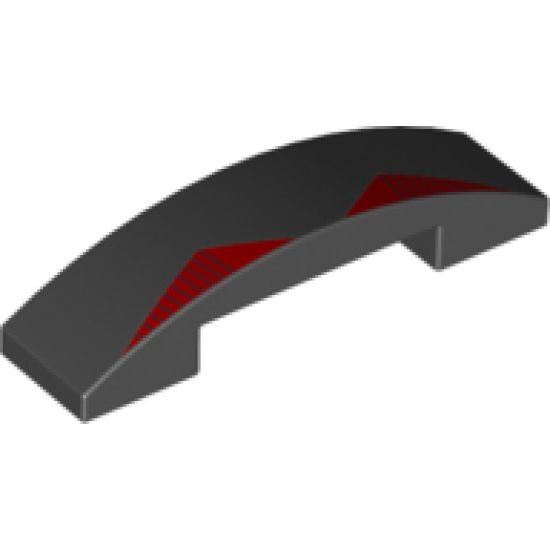 Slope, Curved 4 x 1 Double with 2 Red Triangles with Black Lines Pattern (BrickHeadz Sith Trooper Helmet Visor)