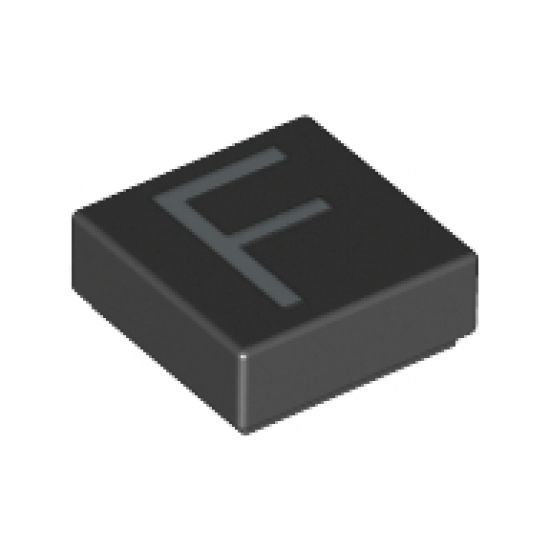 Tile 1 x 1 with Silver Capital Letter F Pattern
