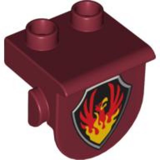 Duplo, Plate 1 x 2 with Overhang with Phoenix on Black Shield Pattern