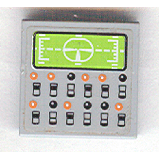 Tile 2 x 2 with Lime Display Screen and Black and Orange Buttons Pattern (Sticker) - Set 7709