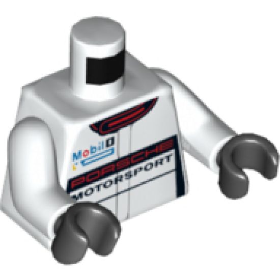 Torso Race Suit with 'PORSCHE MOTORSPORT', Mobil 1 Logo and Red Collar Pattern / White Arms / Black Hands