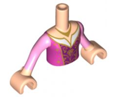 Mini Doll, Torso Friends Girl Dark Pink and Purple Dress with Gold Filigree Pattern, Light Nougat Arms with Hands with Bright Pink Sleeves
