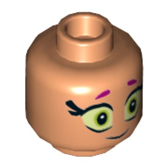 Minifigure, Head Dual Sided Alien Female Magenta Eyebrows, Large Eyes, Smile / Scared Pattern - Hollow Stud