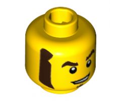 Minifigure, Head Dark Brown Eyebrows, Muttonchops, and Soul Patch Pattern - Hollow Stud