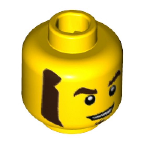 Minifigure, Head Dark Brown Eyebrows, Muttonchops, and Soul Patch Pattern - Hollow Stud