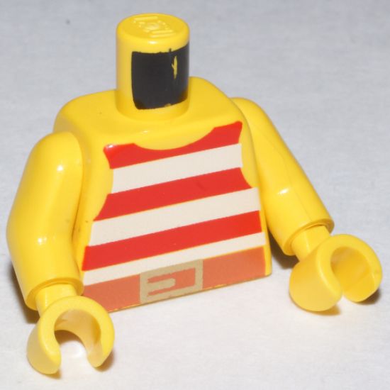 Torso Pirate Stripes Red / White with Gold Belt Buckle Pattern / Yellow Arms / Yellow Hands