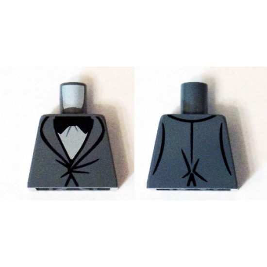 Torso Suit Tight Fitting with Light Bluish Gray Shirt and Black Bow Tie Pattern