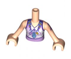 Mini Doll, Torso Friends Girl Lavender Top, Feather Necklace, Lavender Filigree on White Pattern, Light Nougat Arms with Hands with Gold Tattoo