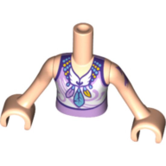 Mini Doll, Torso Friends Girl Lavender Top, Feather Necklace, Lavender Filigree on White Pattern, Light Nougat Arms with Hands with Gold Tattoo