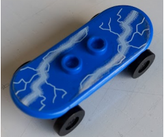 Minifigure, Utensil Skateboard with Trolley Wheel Holders with White Lightning Pattern (Sticker) and Black Trolley Wheels (42511pb12 / 2496)