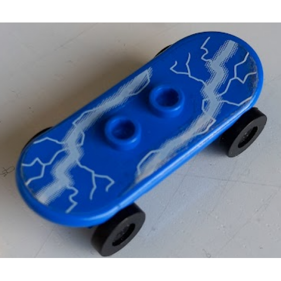 Minifigure, Utensil Skateboard with Trolley Wheel Holders with White Lightning Pattern (Sticker) and Black Trolley Wheels (42511pb12 / 2496)
