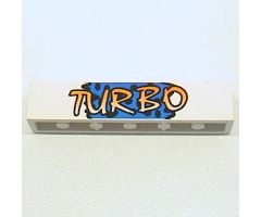 Brick 1 x 6 with Yellow 'TURBO' on Blue Background and Black Spots Pattern