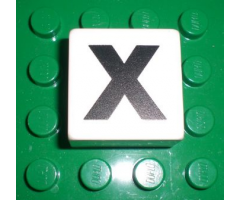 Duplo, Tile 2 x 2 x 1 with Black Capital Letter X Pattern