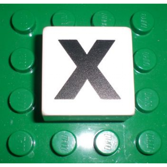 Duplo, Tile 2 x 2 x 1 with Black Capital Letter X Pattern