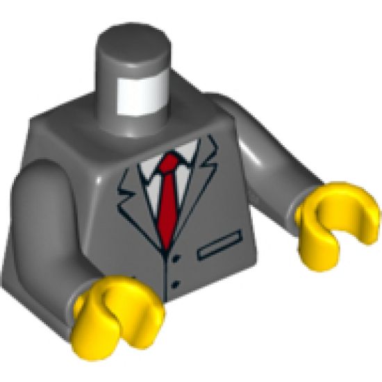 Torso Suit Jacket Buttoned with Red Tie Pattern / Dark Bluish Gray Arms / Yellow Hands