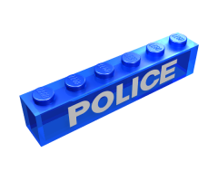 Brick 1 x 6 without Bottom Tubes with White 'POLICE' Sans-Serif Bold Pattern