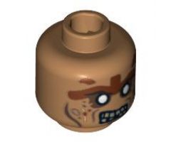 Minifigure, Head Dual Sided Alien PotC Zombie Silver Eyes and Brown Face Lines Closed Mouth / Bared Teeth Pattern - Hollow Stud