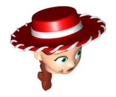 Minifigure, Head, Modified Female with Red Hat and Ponytail, Dirt Stains Pattern (Jessie)