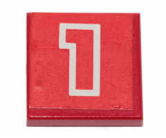 Tile 2 x 2 with Number  1 Red with White Outline on Red Background Pattern (Sticker) - Set 6382