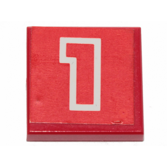 Tile 2 x 2 with Number  1 Red with White Outline on Red Background Pattern (Sticker) - Set 6382