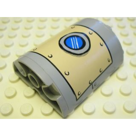 Cylinder Half 2 x 4 x 4 with Patched Metal Plate and Porthole on Tan Background Pattern (Sticker) - Set 3832