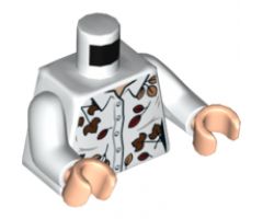 Torso Female Button-Up, Tan and Reddish Brown Leaves Pattern / White Arms / Light Nougat Hands