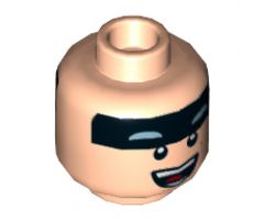 Minifigure, Head Dual Sided Black Headband with Squinted Batman Eyes, Smile with Teeth / Open Mouth with Teeth and Tongue Pattern - Hollow Stud