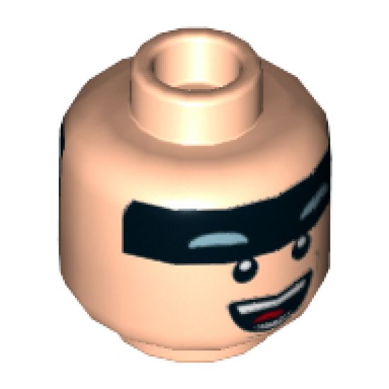 Minifigure, Head Dual Sided Black Headband with Squinted Batman Eyes, Smile with Teeth / Open Mouth with Teeth and Tongue Pattern - Hollow Stud
