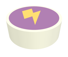 Tile, Round 1 x 1 with Bright Light Yellow Lightning Bolt on Medium Lavender Background Pattern