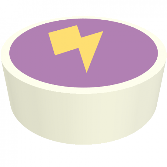 Tile, Round 1 x 1 with Bright Light Yellow Lightning Bolt on Medium Lavender Background Pattern