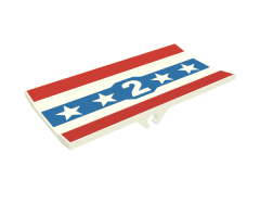 Vehicle Spoiler / Plow Blade 6 x 3 with Hinge with Red and Blue Stripes with White Number 2 and Stars Pattern