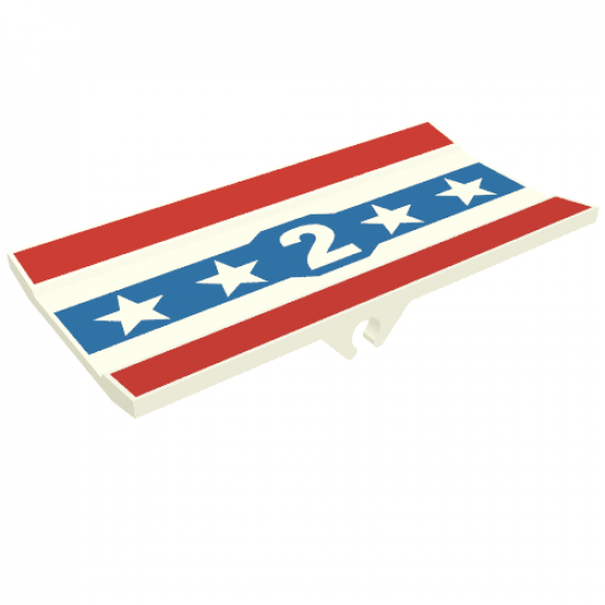 Vehicle Spoiler / Plow Blade 6 x 3 with Hinge with Red and Blue Stripes with White Number 2 and Stars Pattern